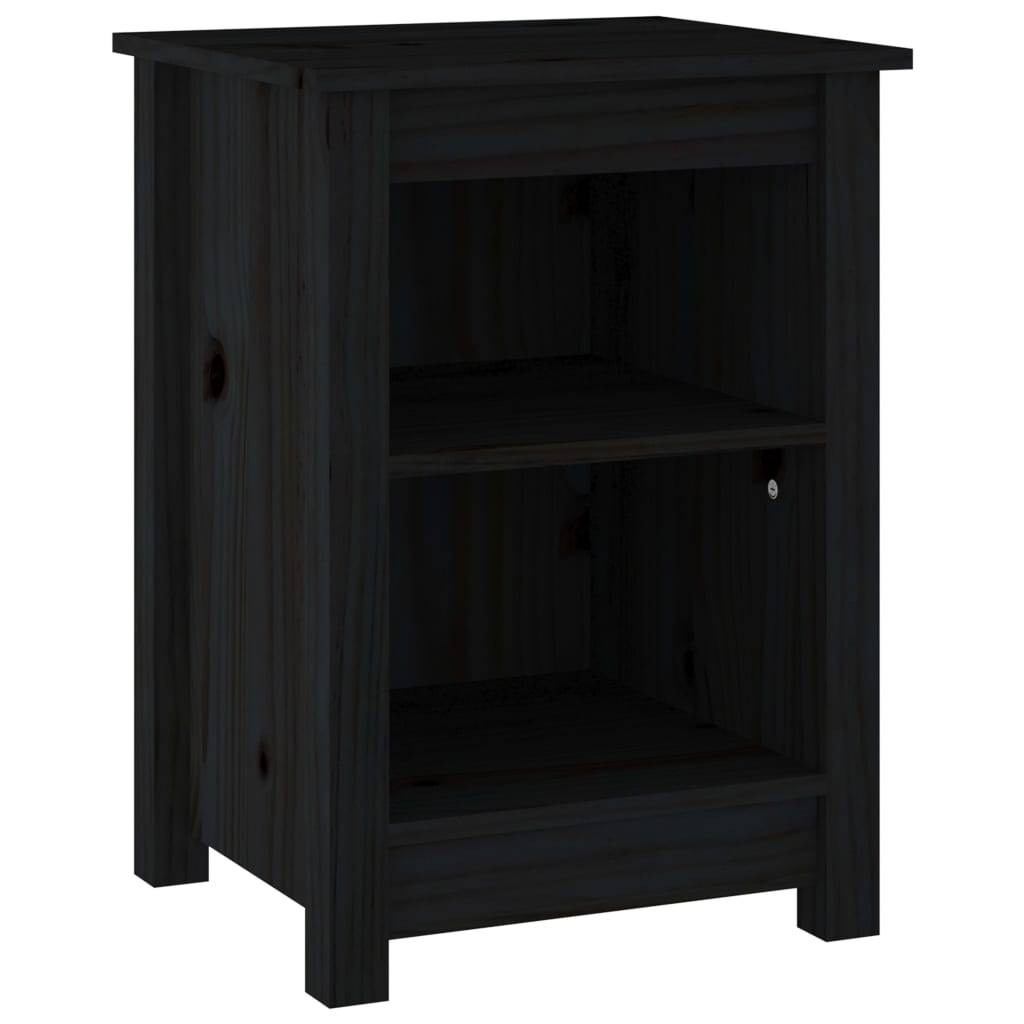 Comodino Nero 40x35x55 cm in Legno Massello di Pino - homemem39