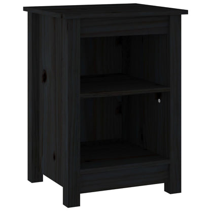 Comodino Nero 40x35x55 cm in Legno Massello di Pino - homemem39