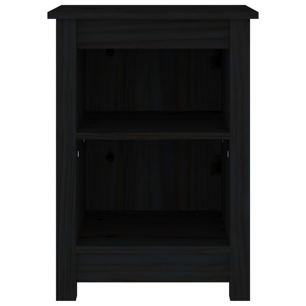 Comodino Nero 40x35x55 cm in Legno Massello di Pino - homemem39