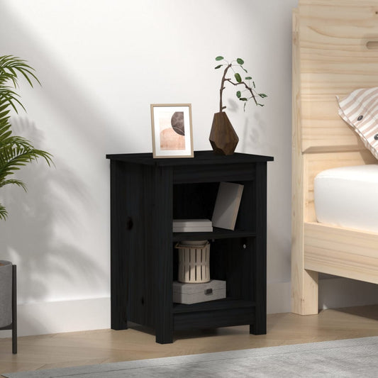Comodino Nero 40x35x55 cm in Legno Massello di Pino - homemem39