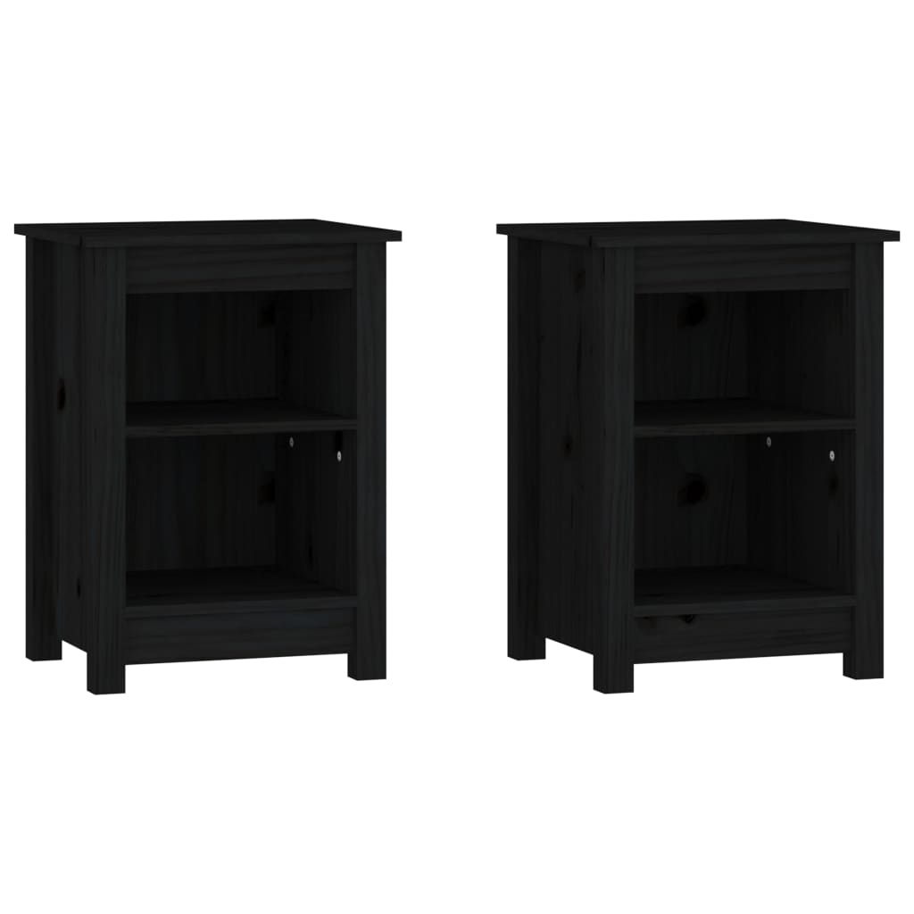 Comodini 2 pz Neri 40x35x55 cm in Legno Massello di Pino - homemem39