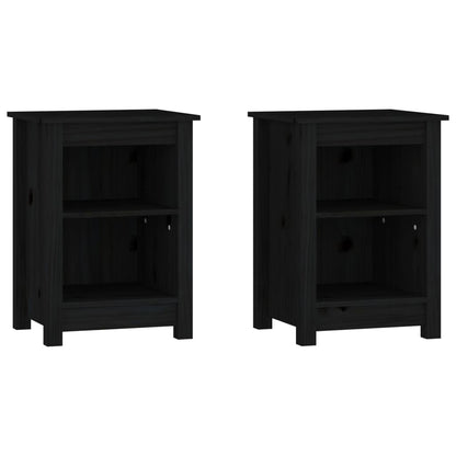 Comodini 2 pz Neri 40x35x55 cm in Legno Massello di Pino - homemem39