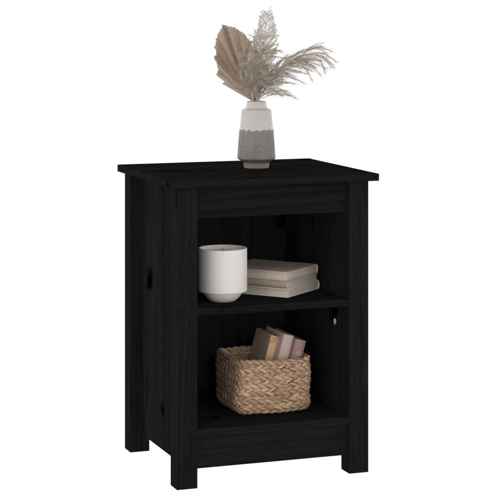 Comodini 2 pz Neri 40x35x55 cm in Legno Massello di Pino - homemem39