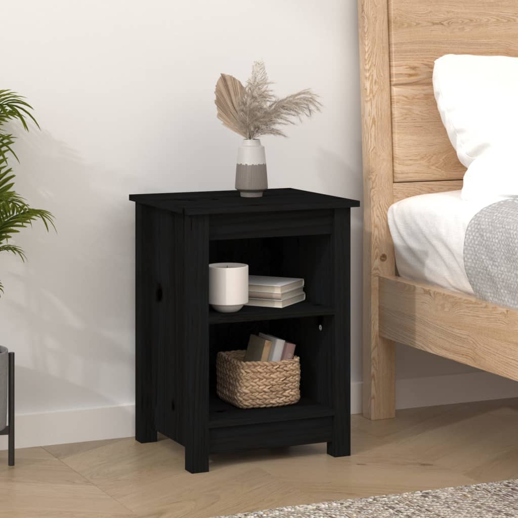 Comodini 2 pz Neri 40x35x55 cm in Legno Massello di Pino - homemem39