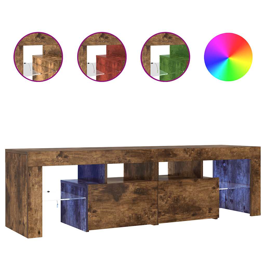 Mobile Porta TV con Luci LED Rovere Fumo 60x38,5x48 cm