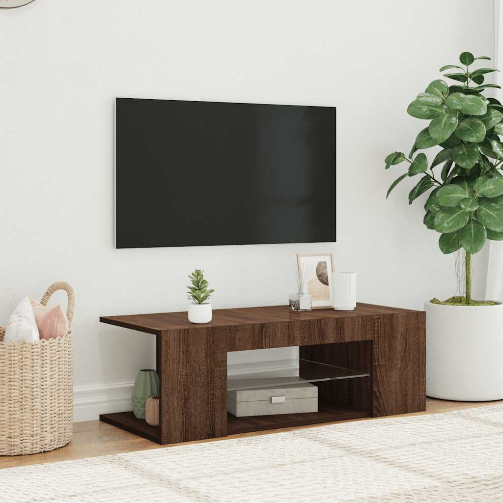 Mobile Porta TV con Luci LED Rovere Marrone 90x39x30 cm - homemem39