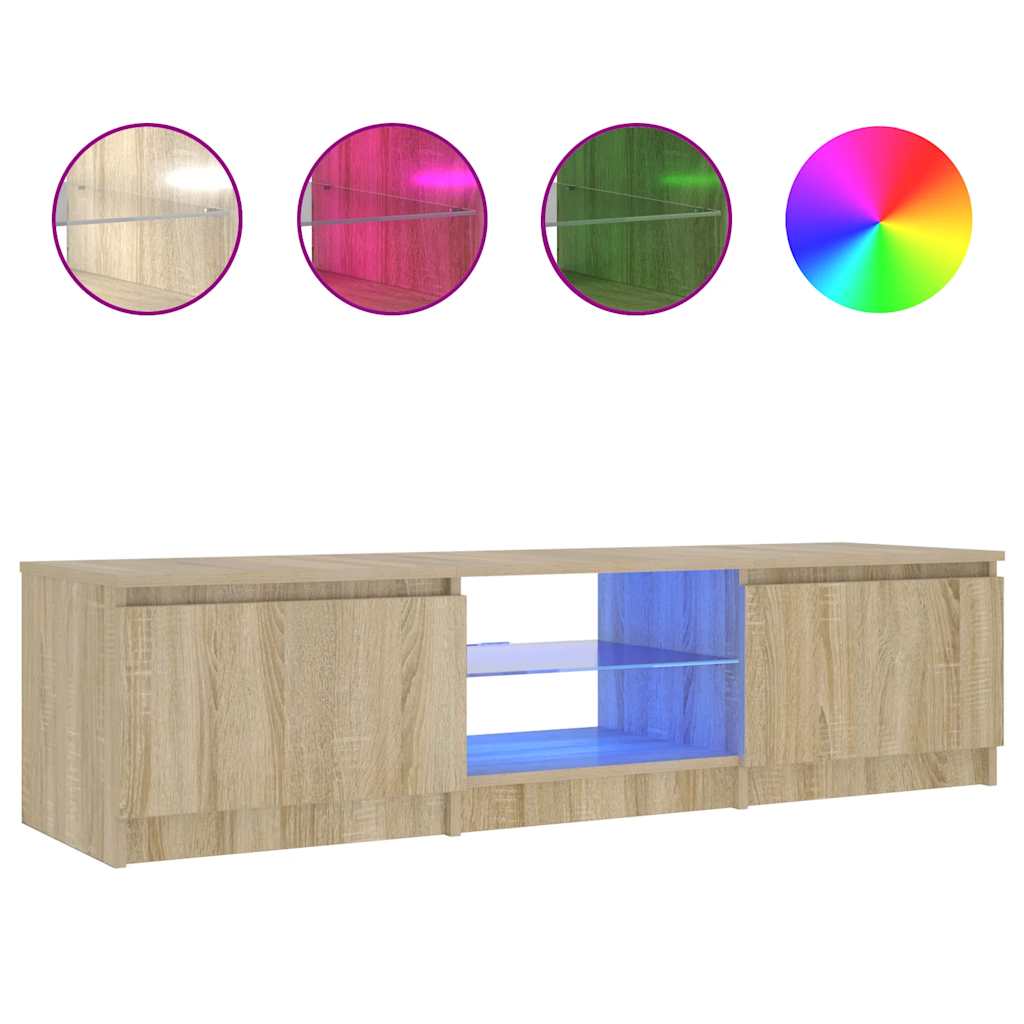 Mobile Porta TV con Luci LED Rovere Fumo 140x40x36 cm