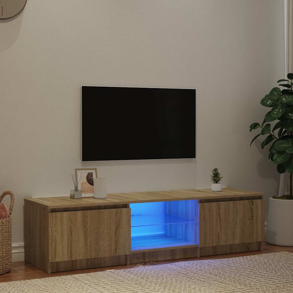 Mobile Porta TV con Luci LED Rovere Fumo 140x40x36 cm