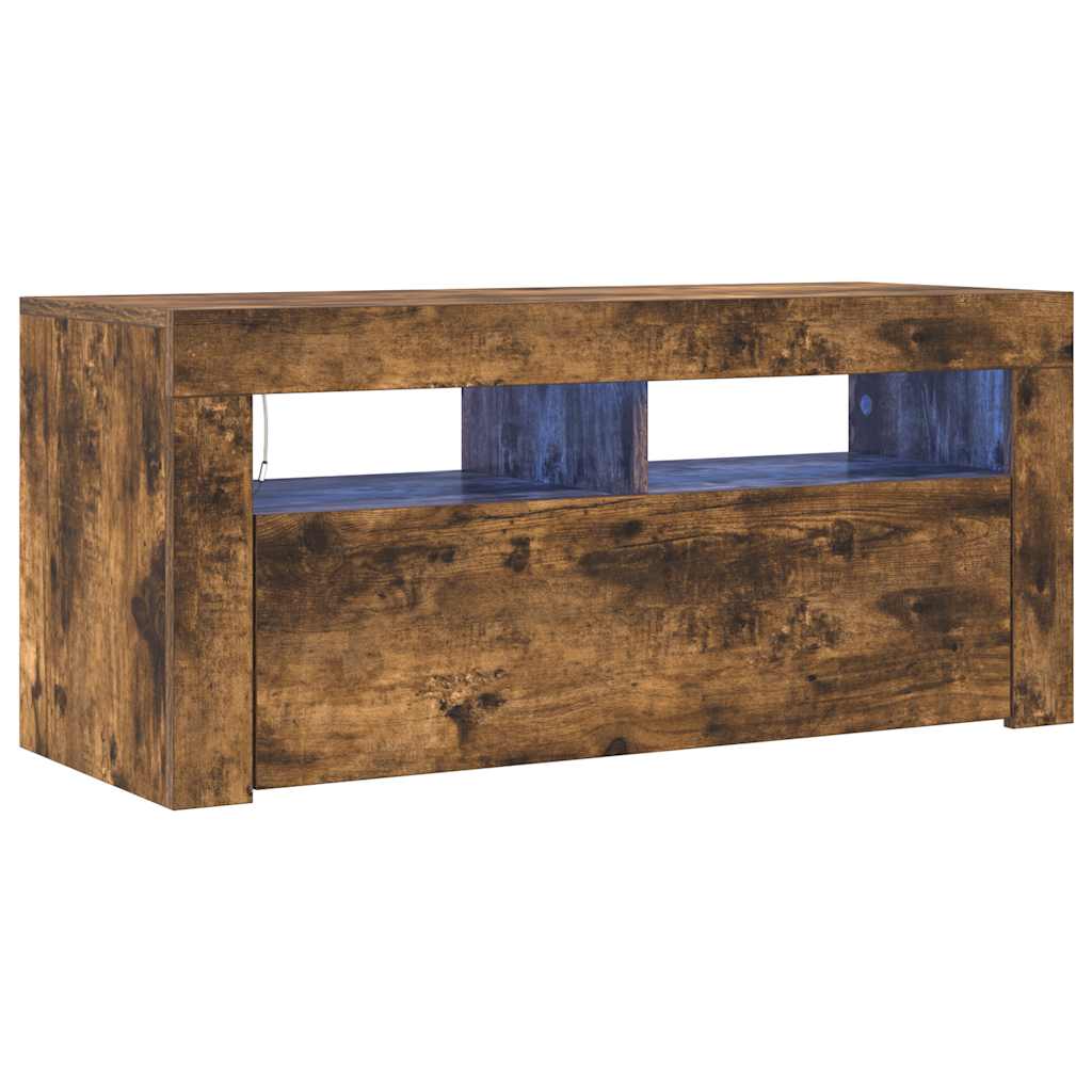 Mobile Porta TV con Luci LED Rovere Fumo 90x35x40 cm