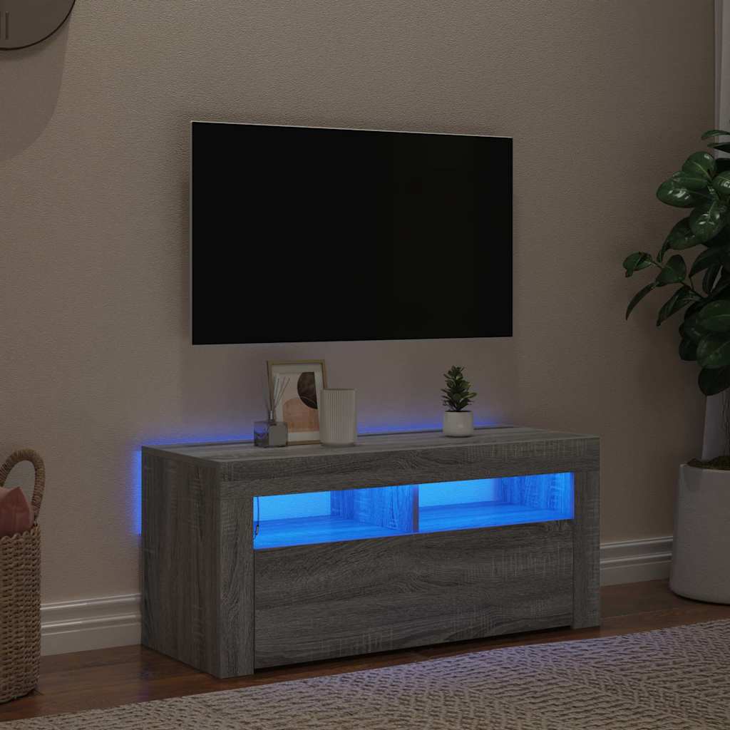 Mobile Porta TV con Luci LED Grigio Sonoma 90x35x40 cm