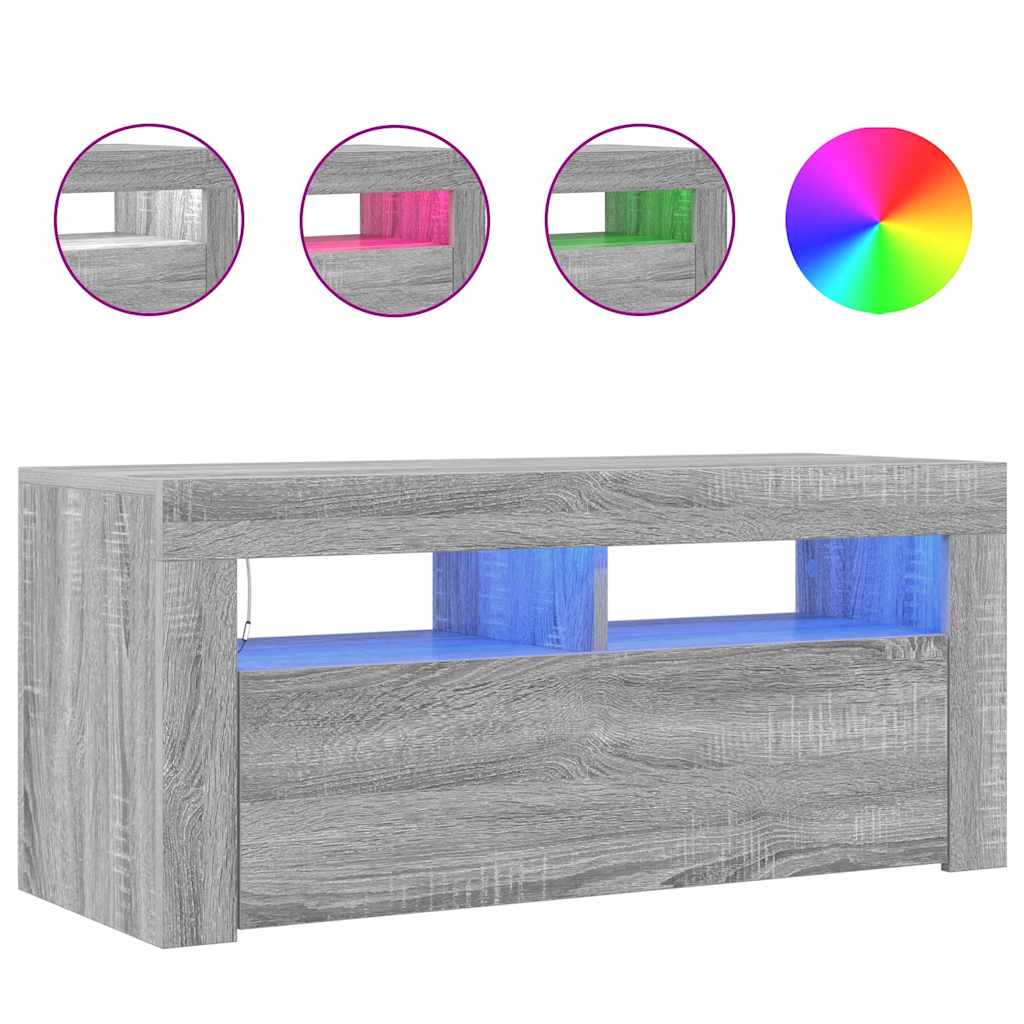 Mobile Porta TV con Luci LED Grigio Sonoma 90x35x40 cm