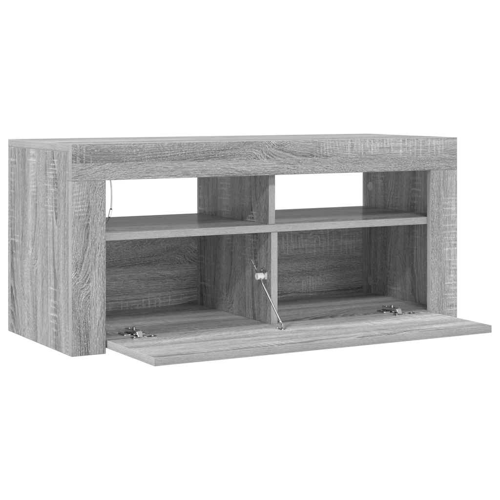 Mobile Porta TV con Luci LED Grigio Sonoma 90x35x40 cm