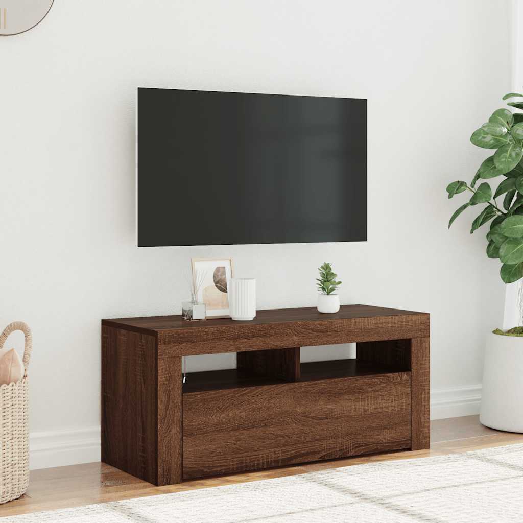 Mobile Porta TV con Luci LED Rovere Marrone 90x35x40 cm