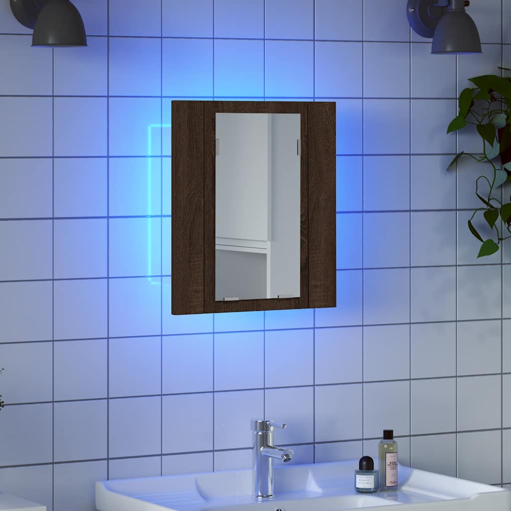 Mobile Bagno Specchio LED Rovere Marrone 40x12x45cm Multistrato - homemem39
