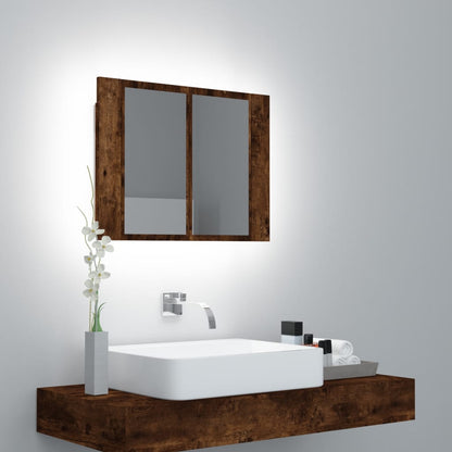 Smoked Oak LED Mirror Cabinet 60x12x45 cm Plywood