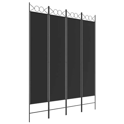 Divisorio a 4 Pannelli Nero 160x200 cm in Tessuto
