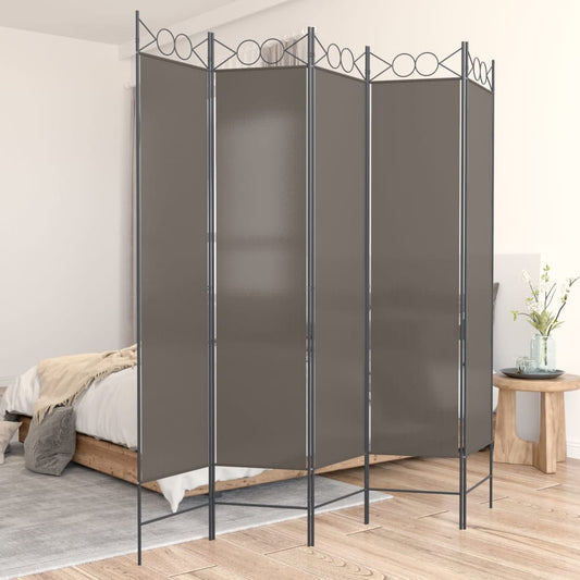 Divisorio a 5 Pannelli Antracite 200x200 cm Tessuto - homemem39
