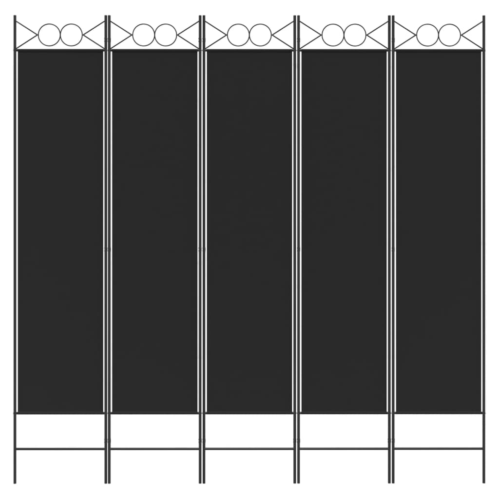 Divisorio 5 Pannelli Nero 200x200 cm Tessuto