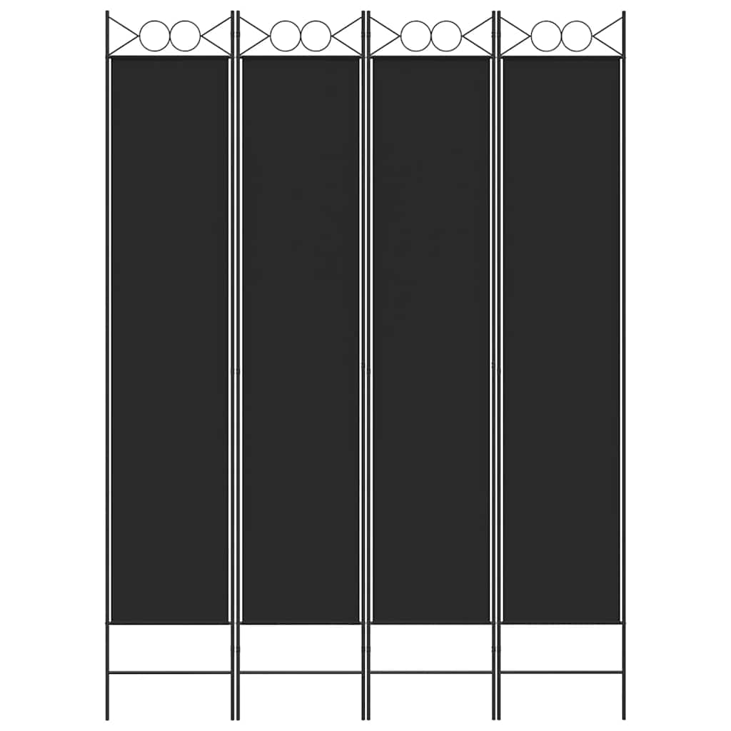 Divisorio a 4 Pannelli Nero 160x220 cm in Tessuto
