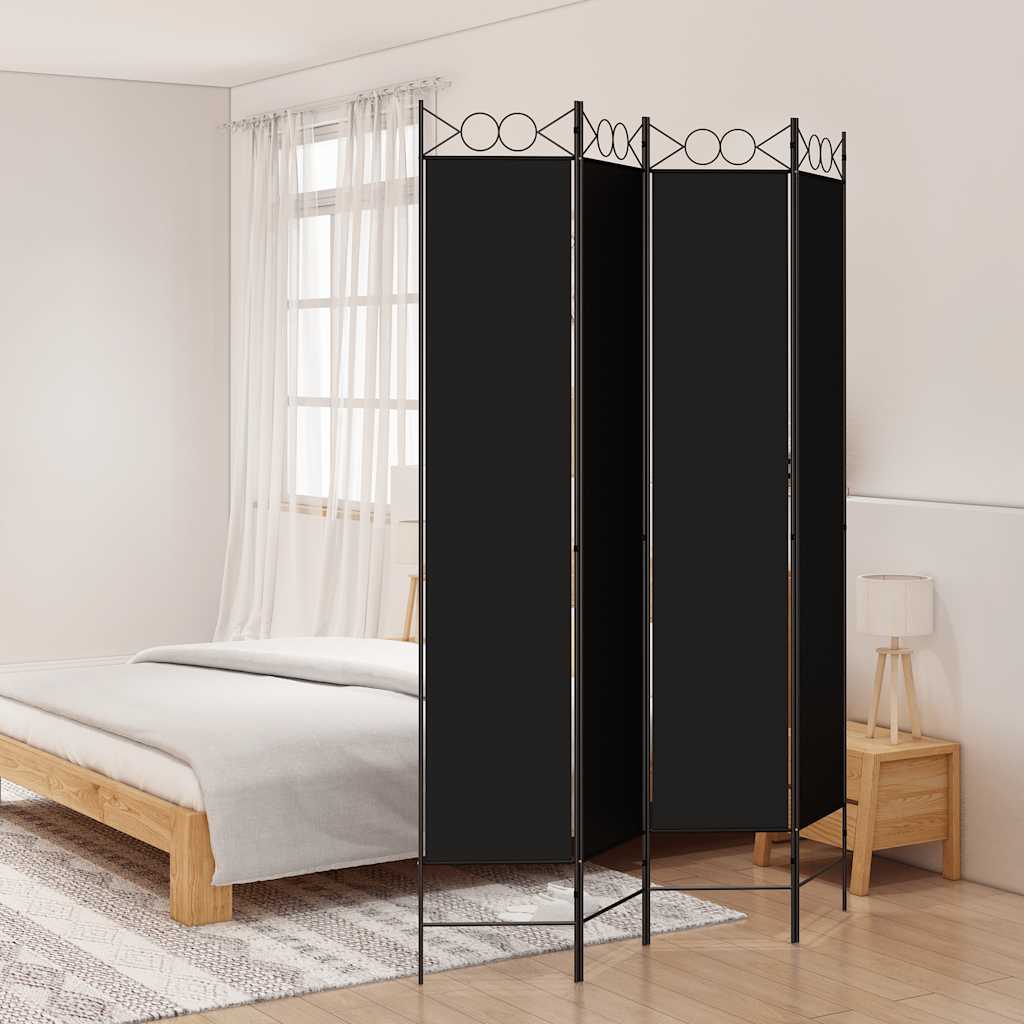 Divisorio a 4 Pannelli Nero 160x220 cm in Tessuto | homemem39