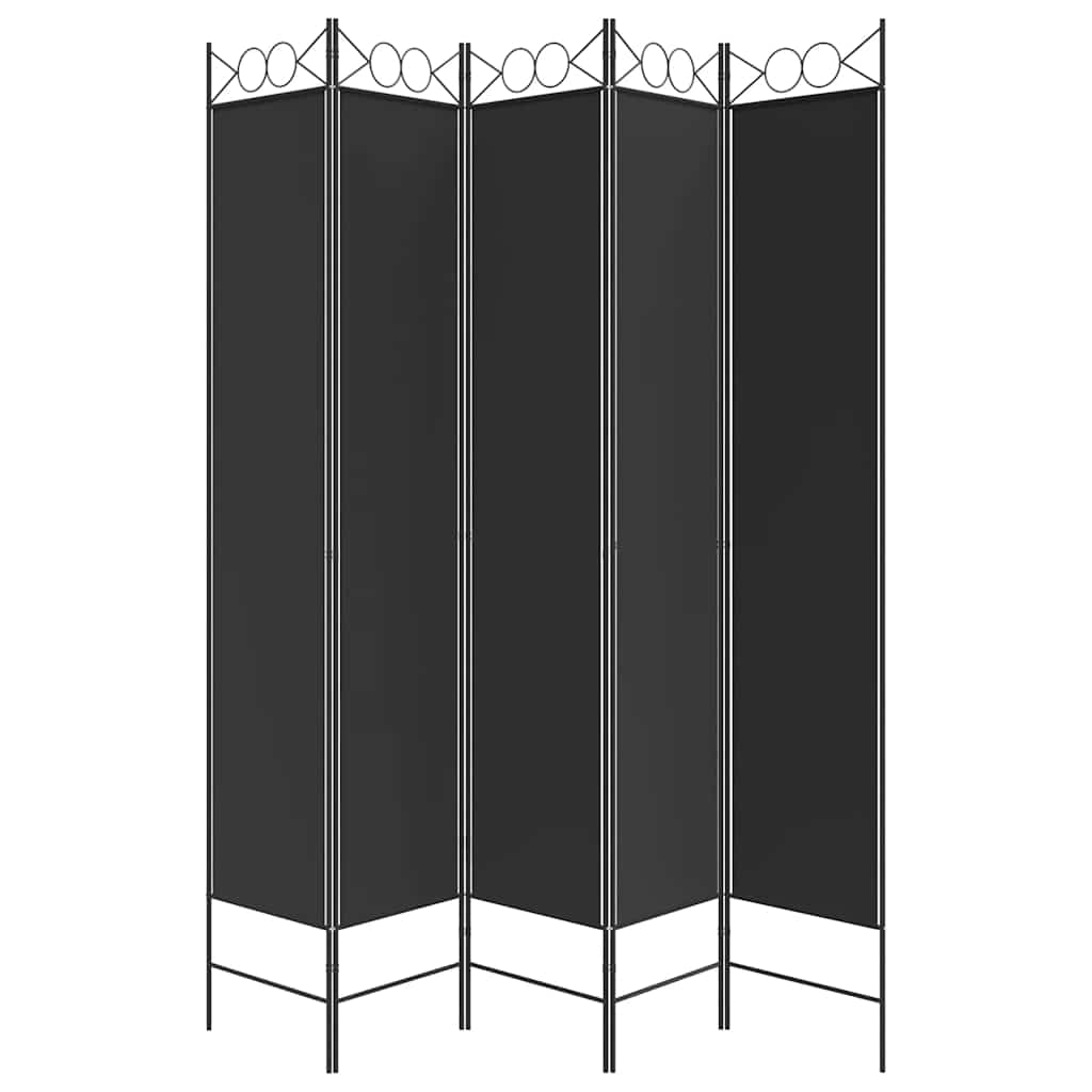 Divisorio 5 Pannelli Nero 200x220 cm Tessuto