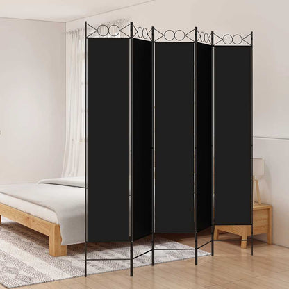 Divisorio 5 Pannelli Nero 200x220 cm Tessuto