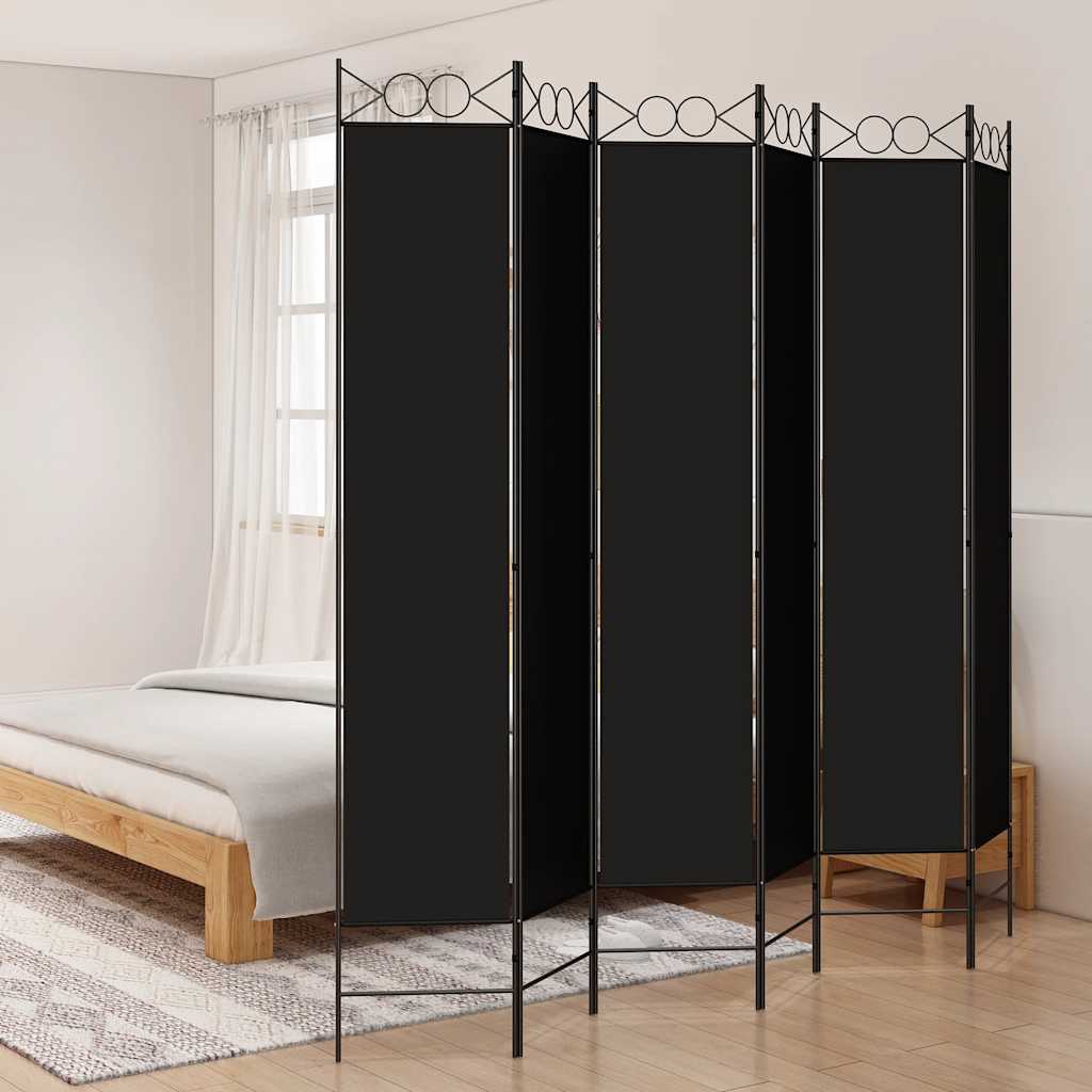 Divisorio a 6 Pannelli Nero 240 x 220 cm in Tessuto