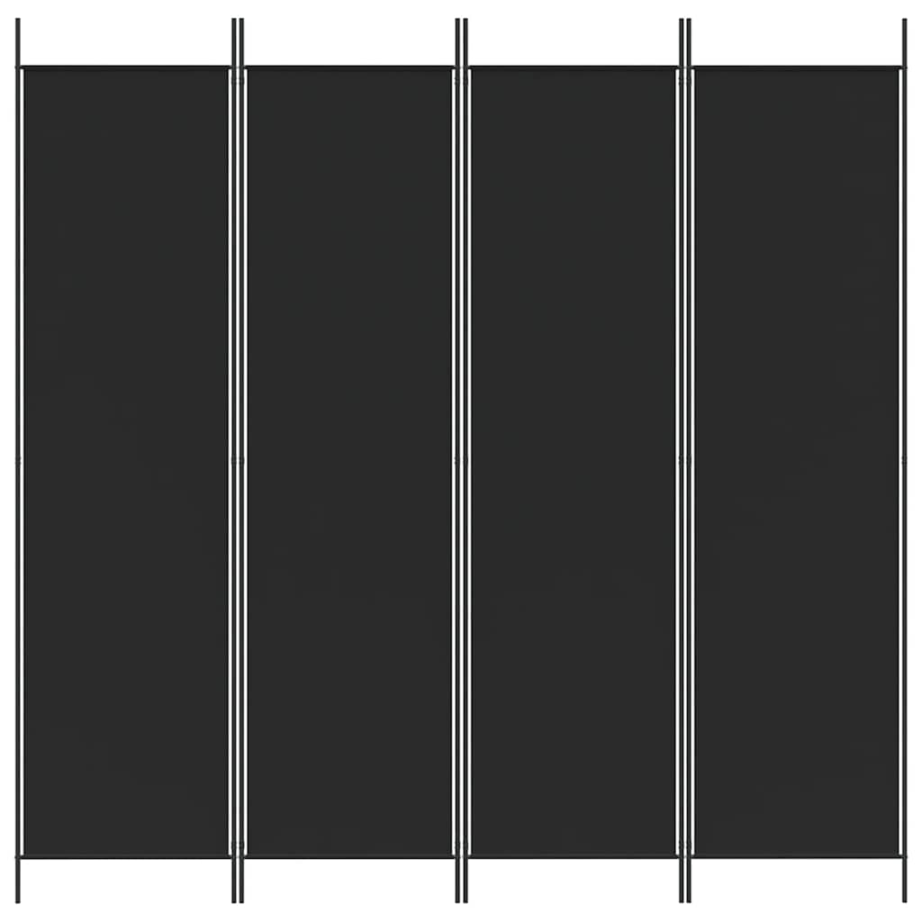 Divisorio a 4 Pannelli Nero 200x200 cm in Tessuto