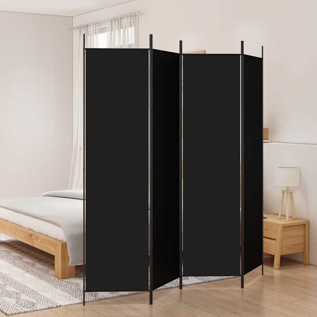 Divisorio a 4 Pannelli Nero 200x200 cm in Tessuto