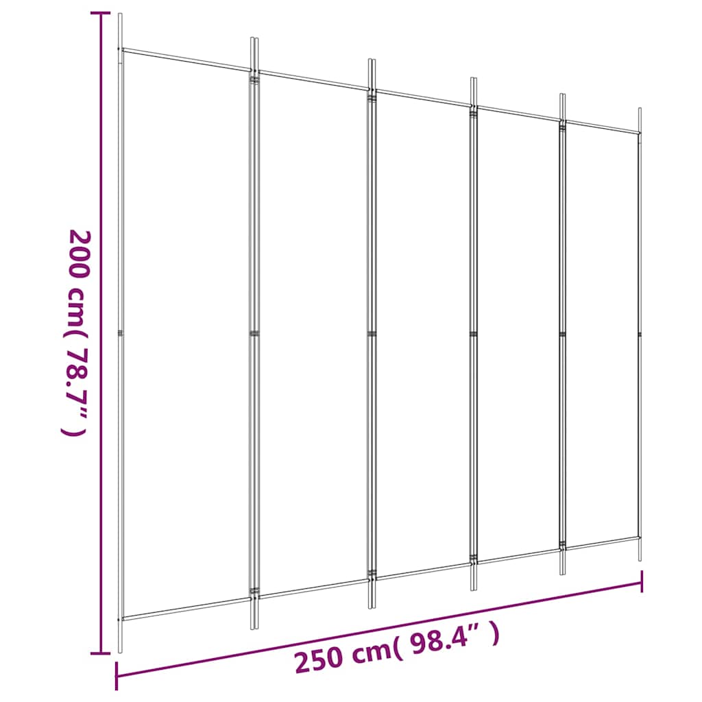 Divisorio a 5 Pannelli Marrone 250x200 cm in Tessuto