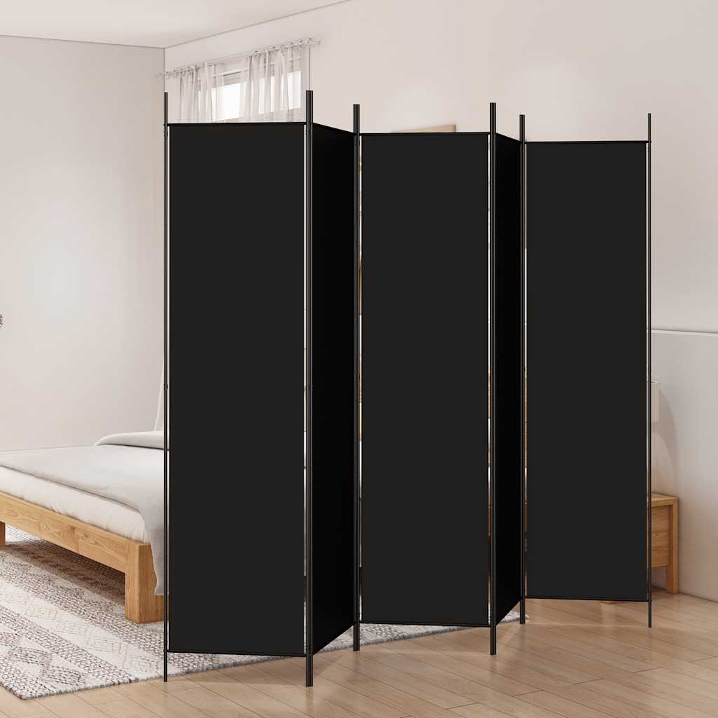 Divisorio 5 Pannelli Nero 250x200 cm Tessuto