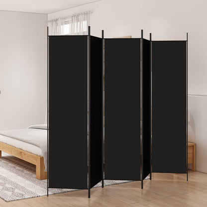 Divisorio 5 Pannelli Nero 250x200 cm Tessuto