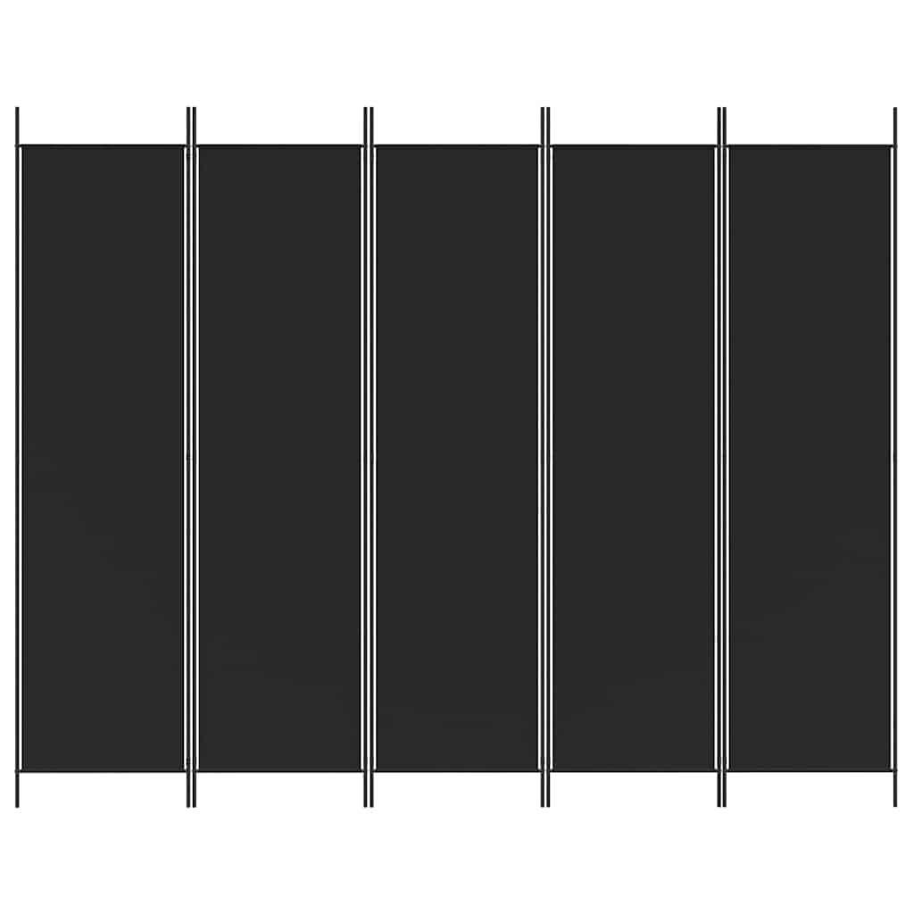Divisorio 5 Pannelli Nero 250x200 cm Tessuto