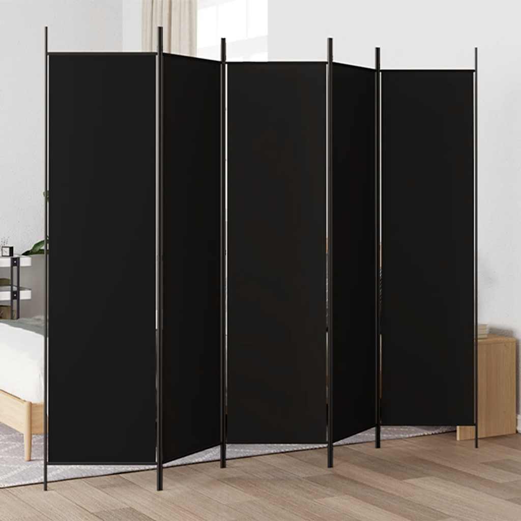 Divisorio 5 Pannelli Nero 250x200 cm Tessuto