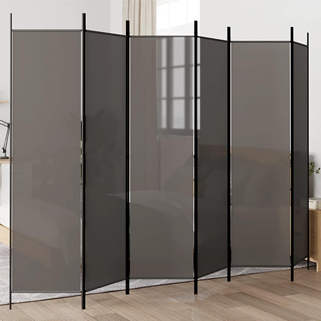 Divisorio a 6 Pannelli Antracite 300x200 cm Tessuto