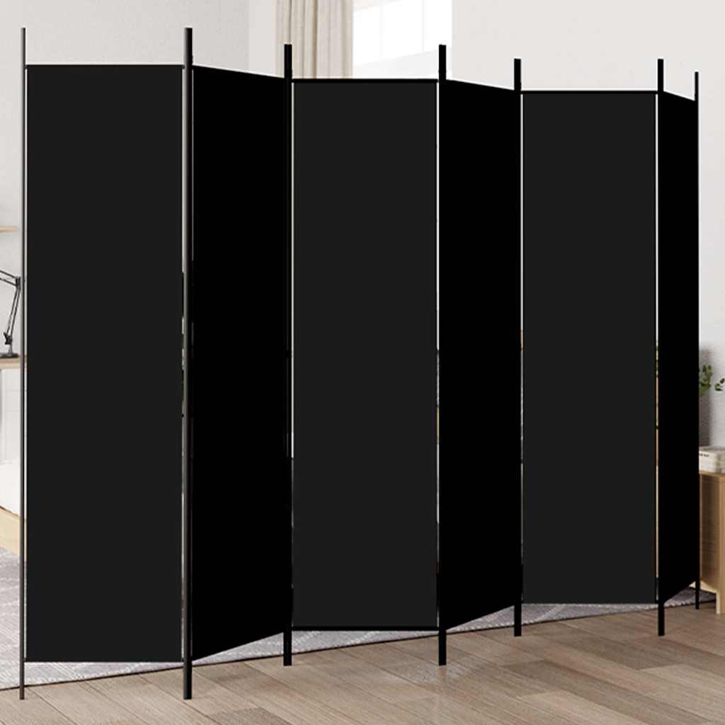 Divisorio a 6 Pannelli Nero 300x200 cm in Tessuto