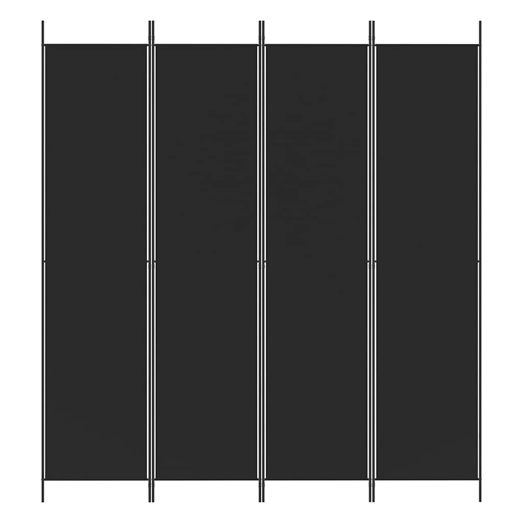 Divisorio a 4 Pannelli Nero 200x220 cm in Tessuto