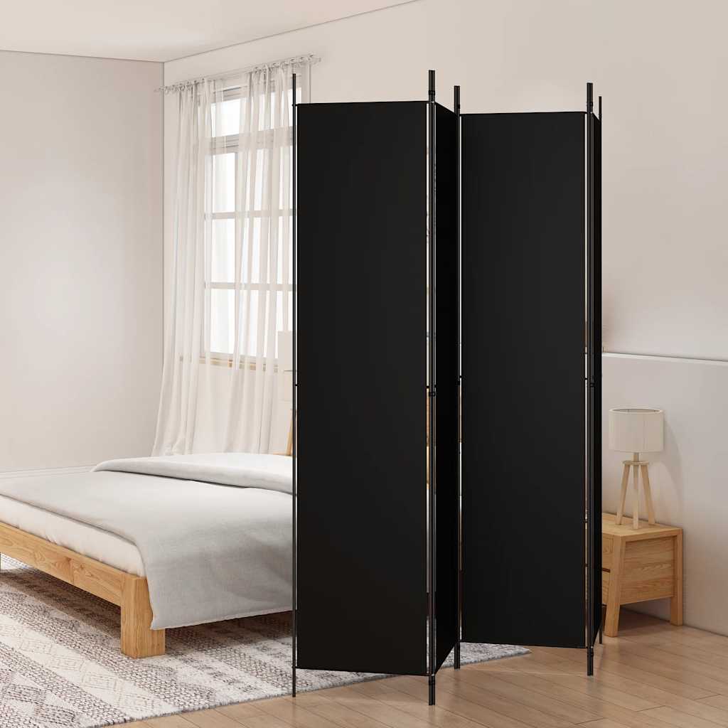Divisorio a 4 Pannelli Nero 200x220 cm in Tessuto | homemem39