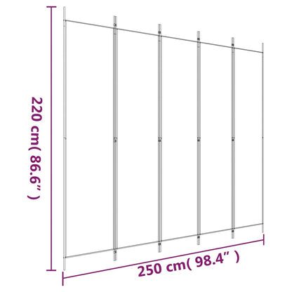 Divisorio a 5 Pannelli Bianco 250x220 cm Tessuto