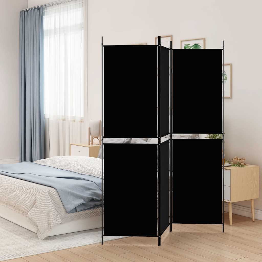 Divisorio a 3 Pannelli Nero 150x180 cm in Tessuto