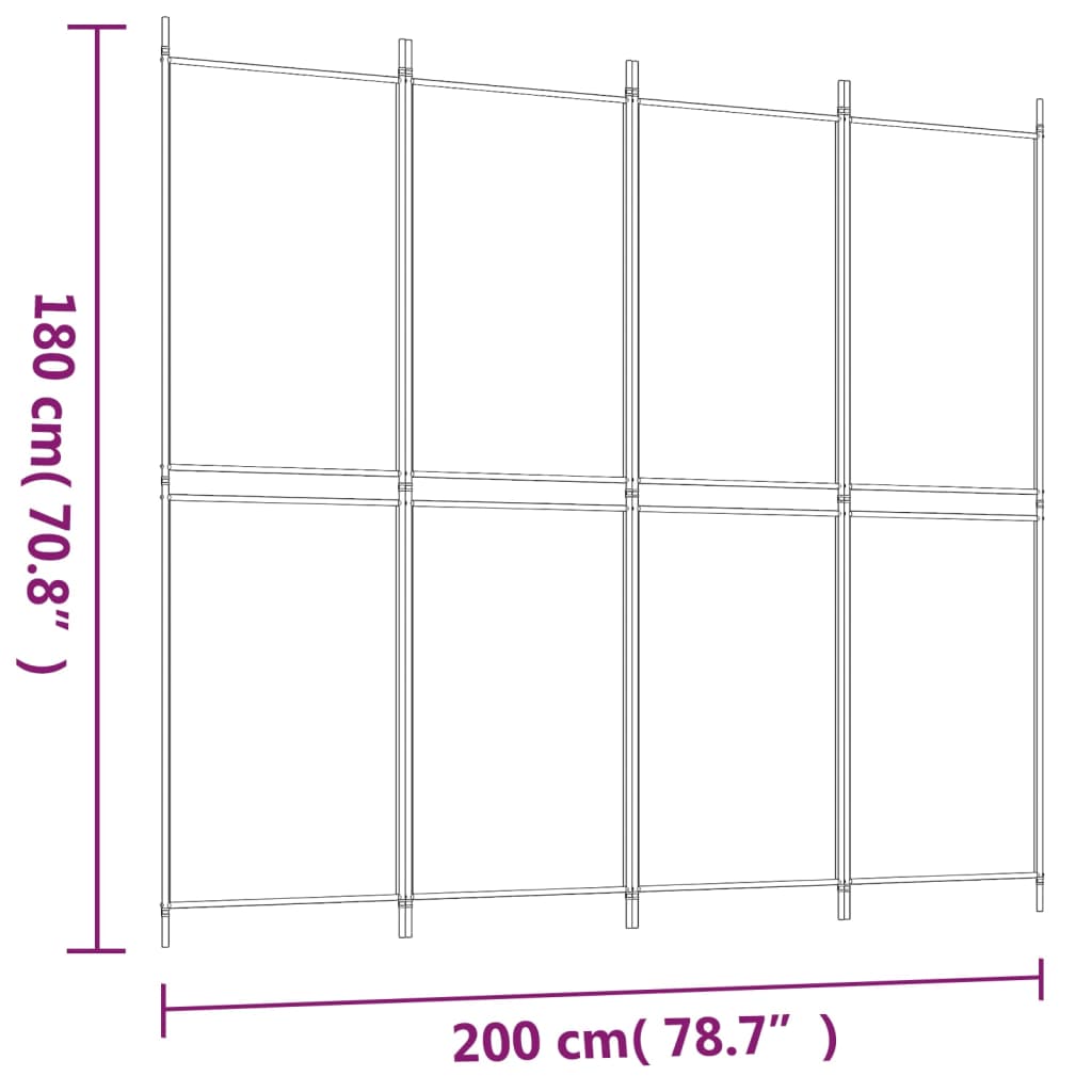 Divisorio a 4 Pannelli Bianco 200x180 cm Tessuto - homemem39