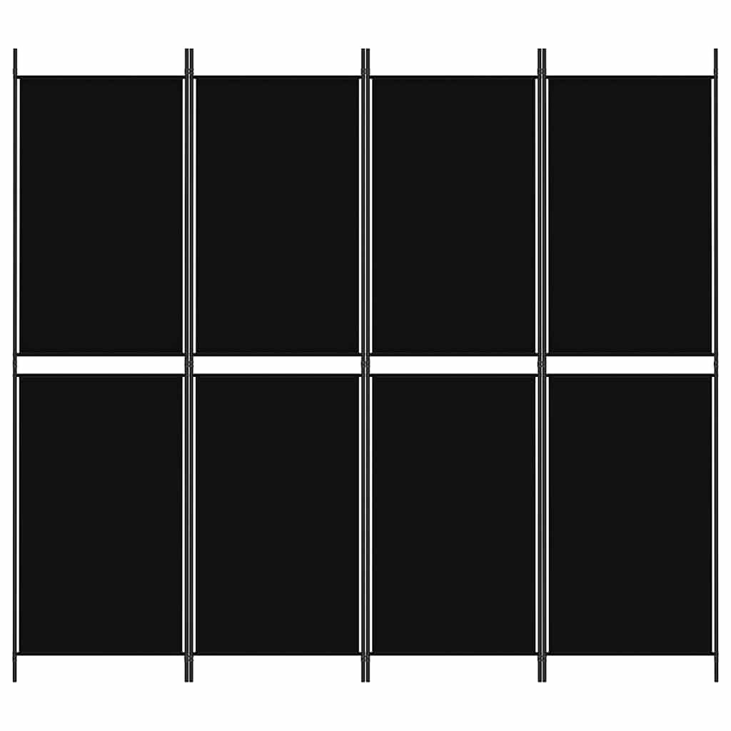 Divisorio a 4 Pannelli Nero 200x180 cm in Tessuto