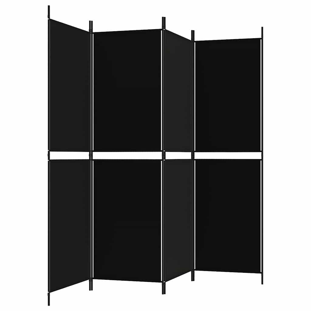 Divisorio a 4 Pannelli Nero 200x180 cm in Tessuto