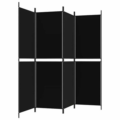 Divisorio a 4 Pannelli Nero 200x180 cm in Tessuto