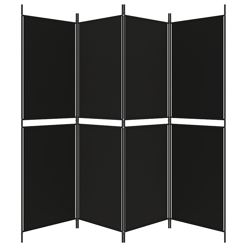 Divisorio a 4 Pannelli Nero 200x180 cm in Tessuto