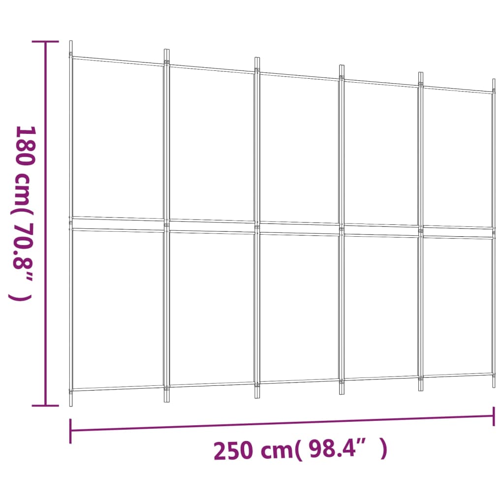 Divisorio a 5 Pannelli Marrone 250x180 cm in Tessuto