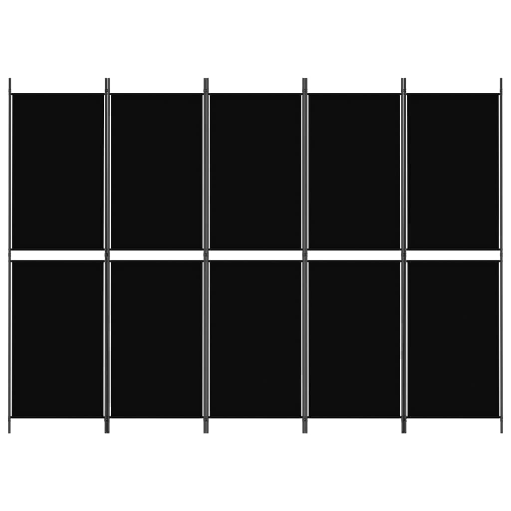 Divisorio a 5 Pannelli Nero 250x180 cm in Tessuto