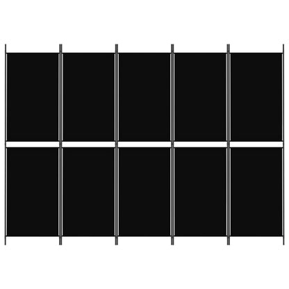 Divisorio a 5 Pannelli Nero 250x180 cm in Tessuto