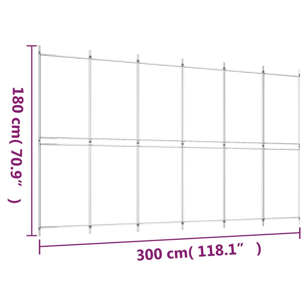 Divisorio a 6 Pannelli Bianco 300 x 180 cm Tessuto - homemem39