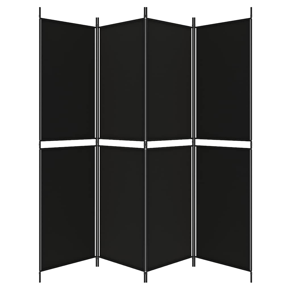 Divisorio a 4 Pannelli Nero 200x200 cm in Tessuto